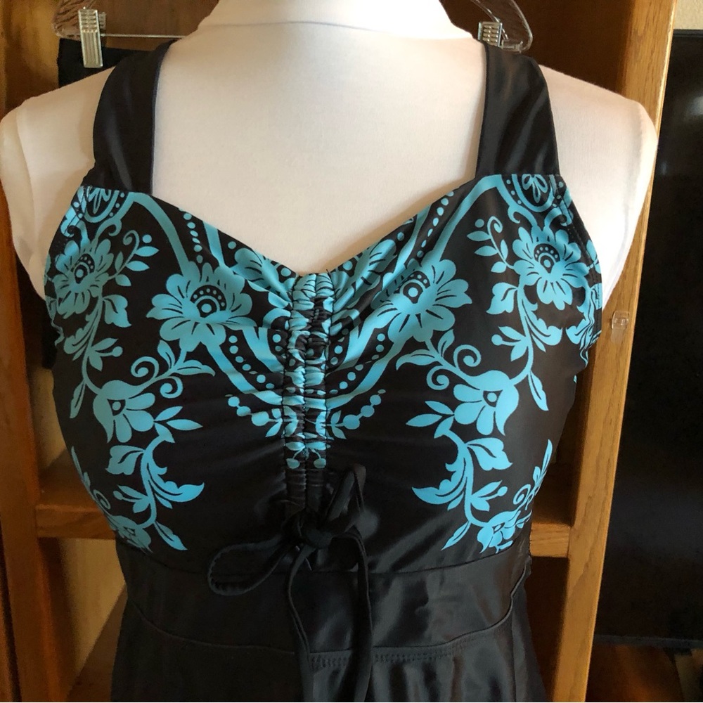 NWOT Plus Sized Teal and Black Swim Dress - Picture 2 of 7
